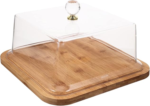 Square Bamboo Cake Dish with Transparent Acrylic Lid