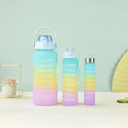 3-Piece Motivational Gradient Water Bottle Set with Time Markers
