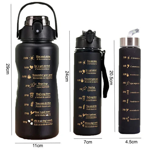 3-Piece Motivational Gradient Water Bottle Set with Time Markers