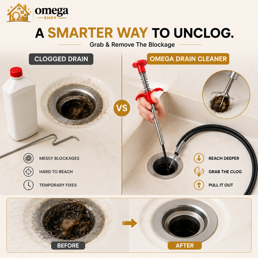 Omega Drain Snake Hair Clog Remover Tool – Flexible Drain Cleaner for Sink, Shower & Bathroom Pipes