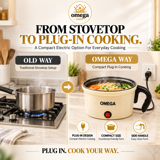Omega Multi-Function Electric Cooking Pot with Handle – Portable Mini Hot Pot & Food Cooker
