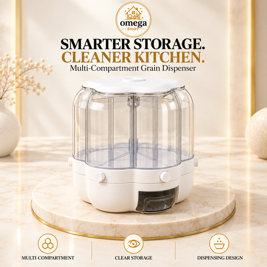 6 Grid Rotating Grain Storage Dispenser | Airtight Kitchen Food Container (Large & Small) | Omega Shop Pakistan