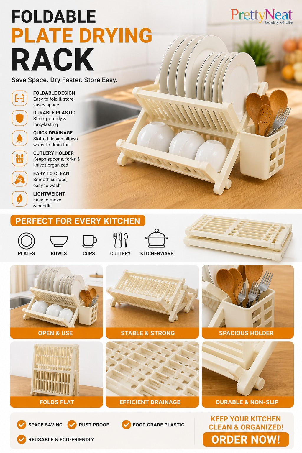 Luxury Foldable Bamboo Dish Drying Rack