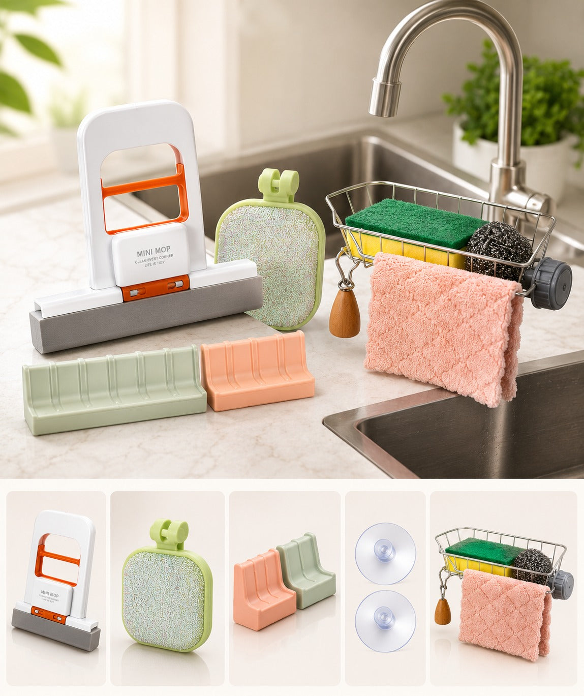 5-in-1 Kitchen Sink Bundle with Countertop Squeegee