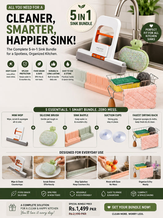 5-in-1 Kitchen Sink Bundle with Countertop Squeegee