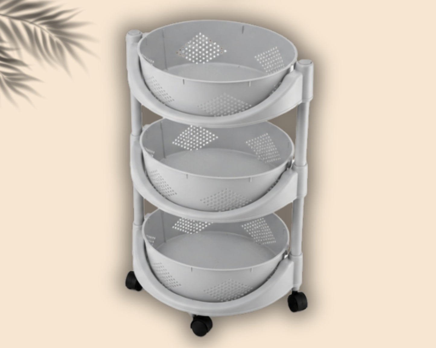 Gray 3-Tier Colander Rack with Rotating Baskets