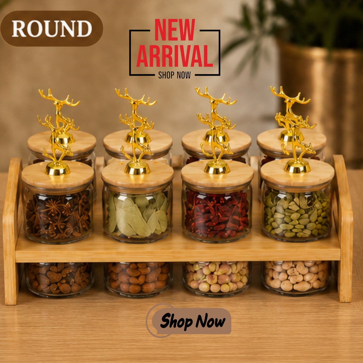 4-Piece Glass Canister Set with Crystal Knob Bamboo Lids