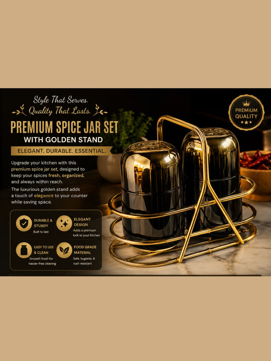Premium Spice Jar Set with Golden Stand