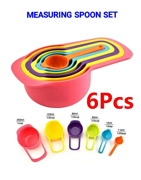 6-Piece Colorful Plastic Measuring Cup & Spoon Set