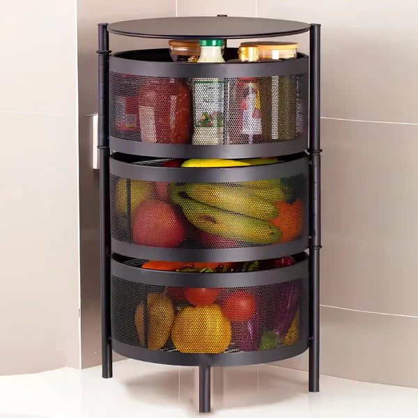 3-Tier Rotating Kitchen Storage Cart – Fruit &; Vegetable Storage Rack