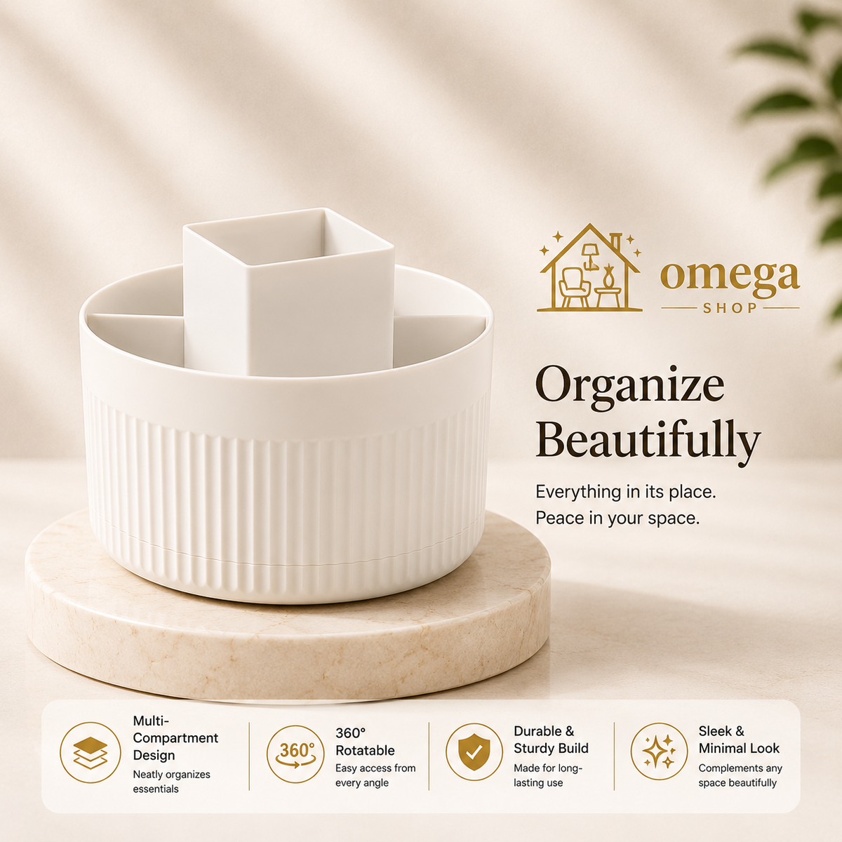 360° Rotating Cosmetic Organizer – Multi-Compartment Makeup & Skincare Storage | Omega Shop