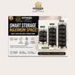 Promotional graphic for the Omega Shop Smart Storage Maximum Space! multi-layer rolling storage rack, showing three black rolling racks labeled 3 layers, 4 layers, and 5 layers on a light beige background with Omega Shop branding.