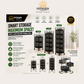 Omega Shop Smart Storage Maximum Space! multi-layer rolling storage rack infographic showing three black rolling racks of different sizes with dimensions, feature icons, and a premium quality badge.