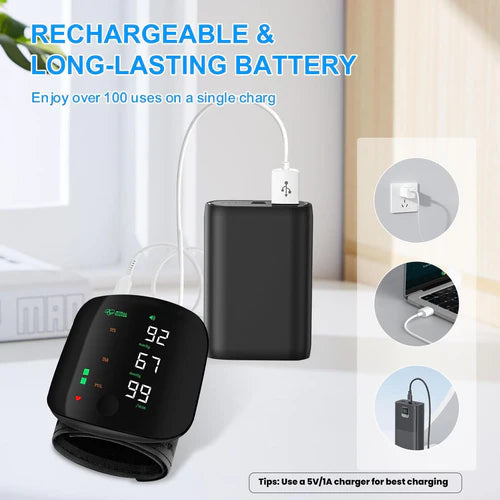 Rechargeable Wrist BP Monitor – Digital LED Display & Voice Broadcast