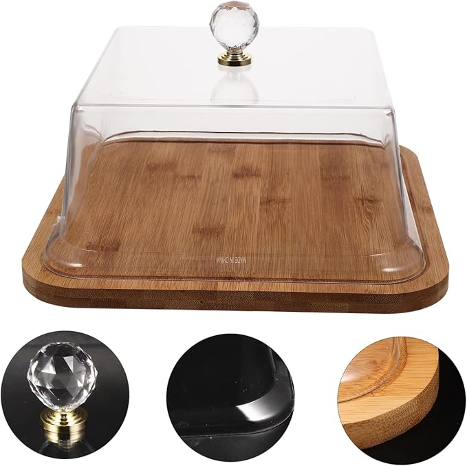 Square Bamboo Cake Dish with Transparent Acrylic Lid