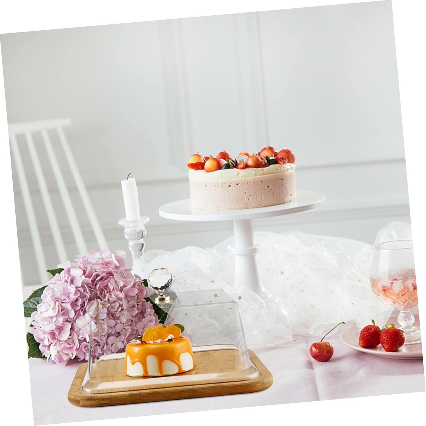 Square Bamboo Cake Dish with Transparent Acrylic Lid