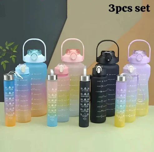3-Piece Motivational Gradient Water Bottle Set with Time Markers