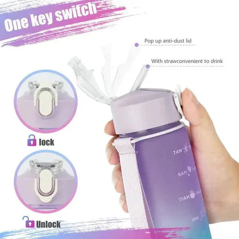 3-Piece Motivational Gradient Water Bottle Set with Time Markers