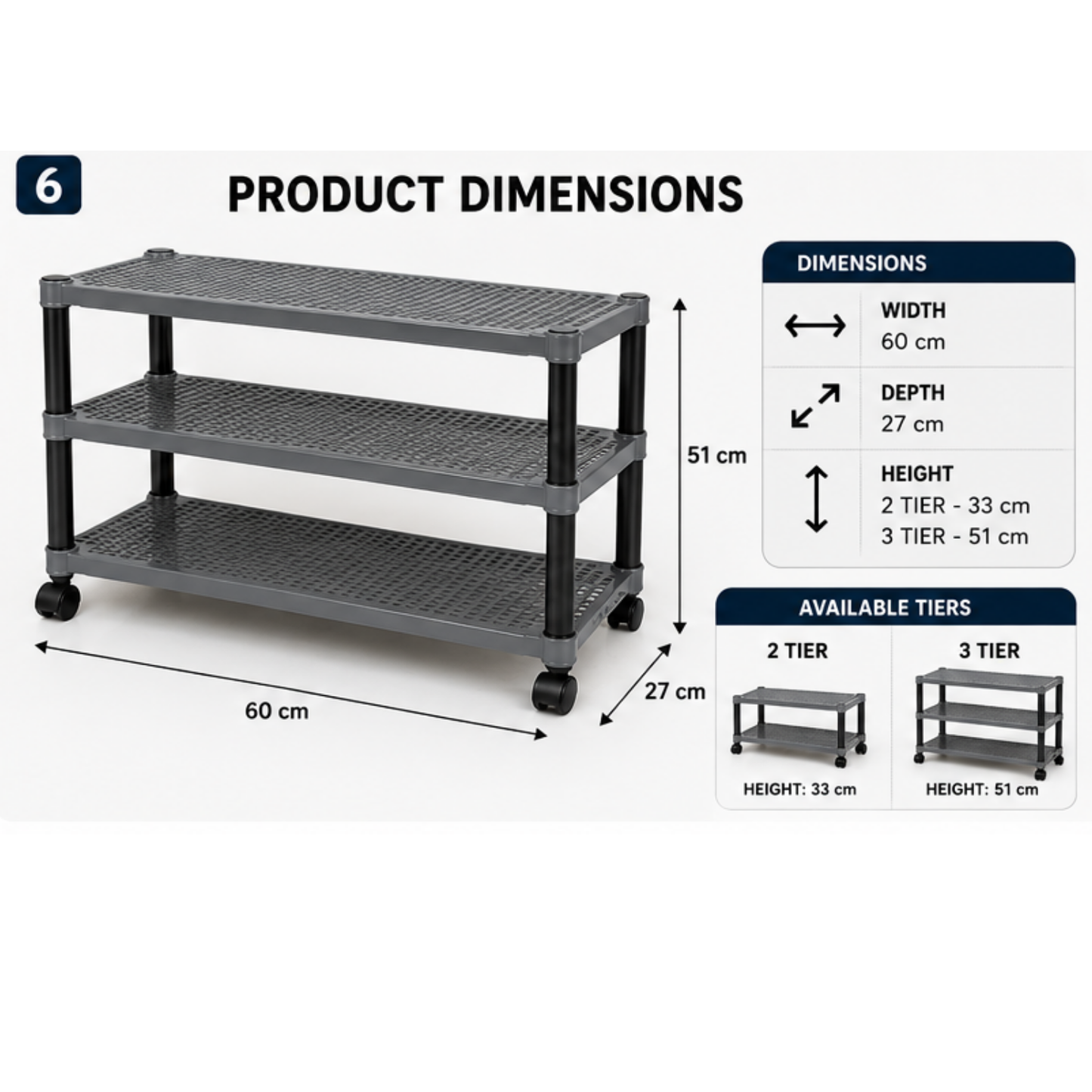 Premium Multipurpose Plastic Shoe Rack | 2 Tier & 3 Tier Storage Shelf with Wheels