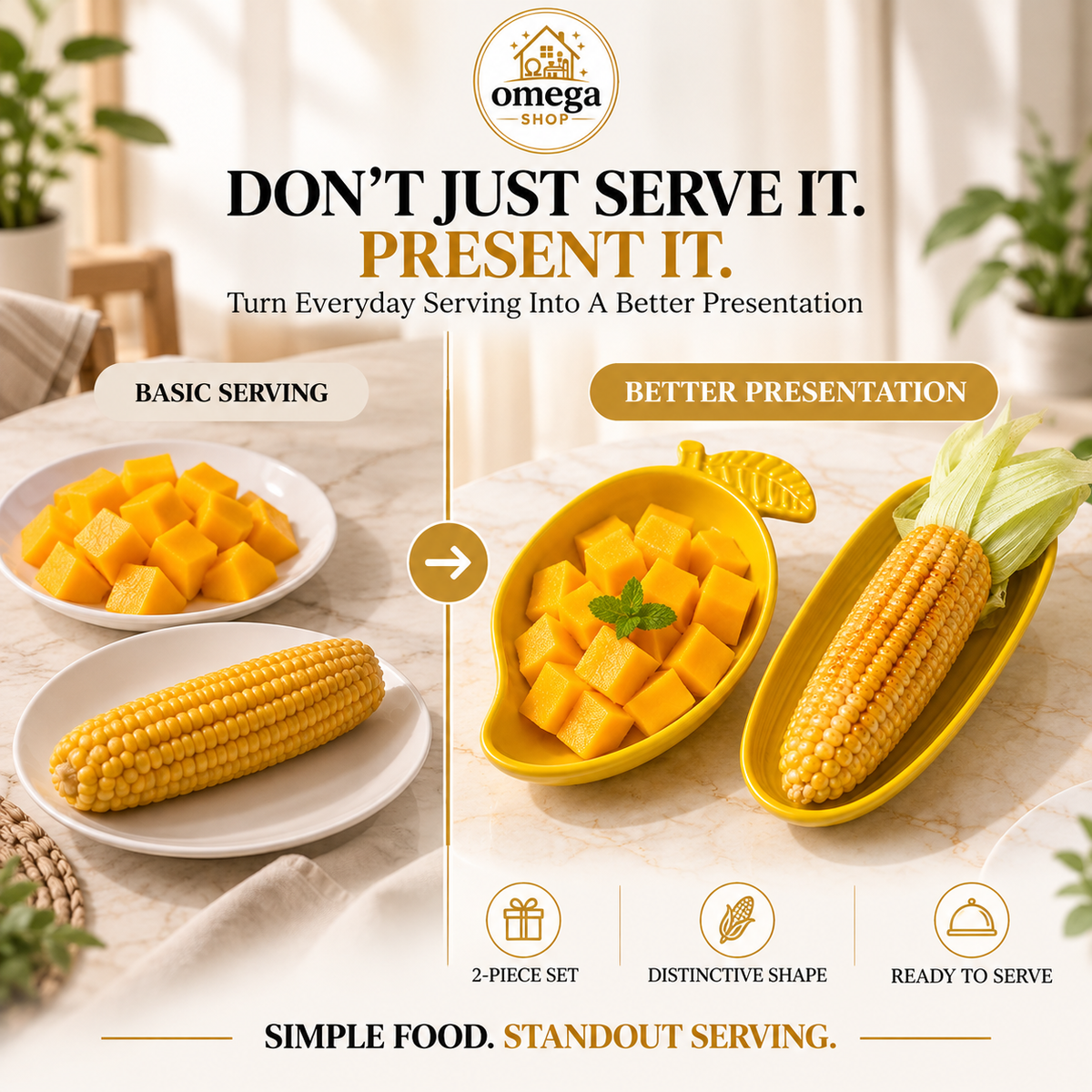 Omega Mango Serving Bowl & Corn Platter Set – Premium Melamine Serving Dish Bundle (2-Piece)