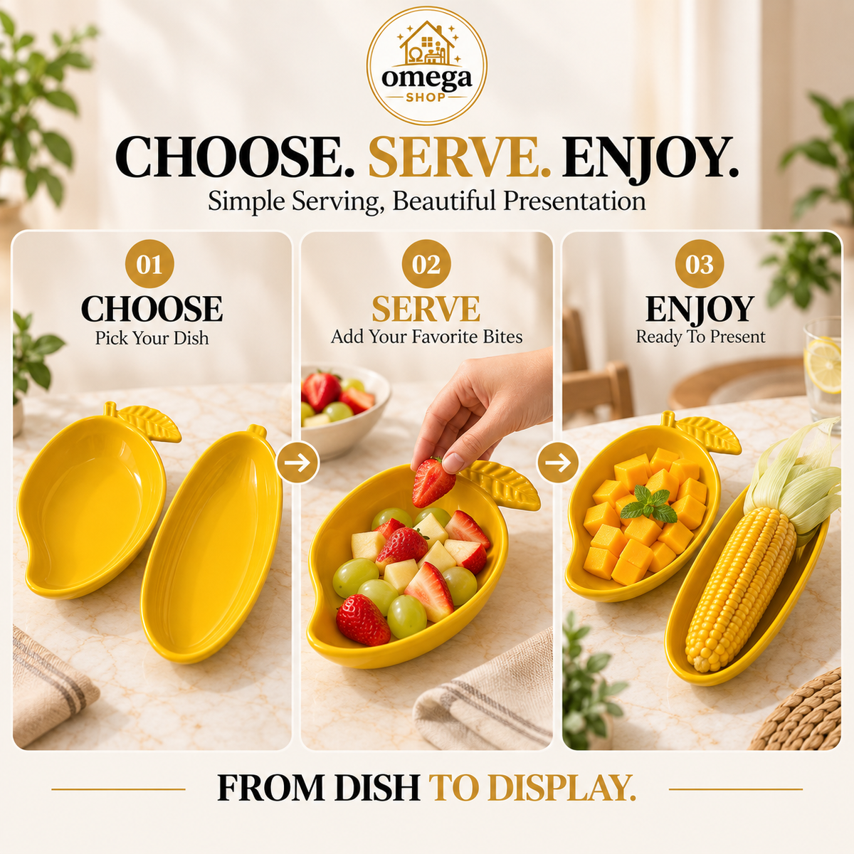 Omega Mango Serving Bowl & Corn Platter Set – Premium Melamine Serving Dish Bundle (2-Piece)