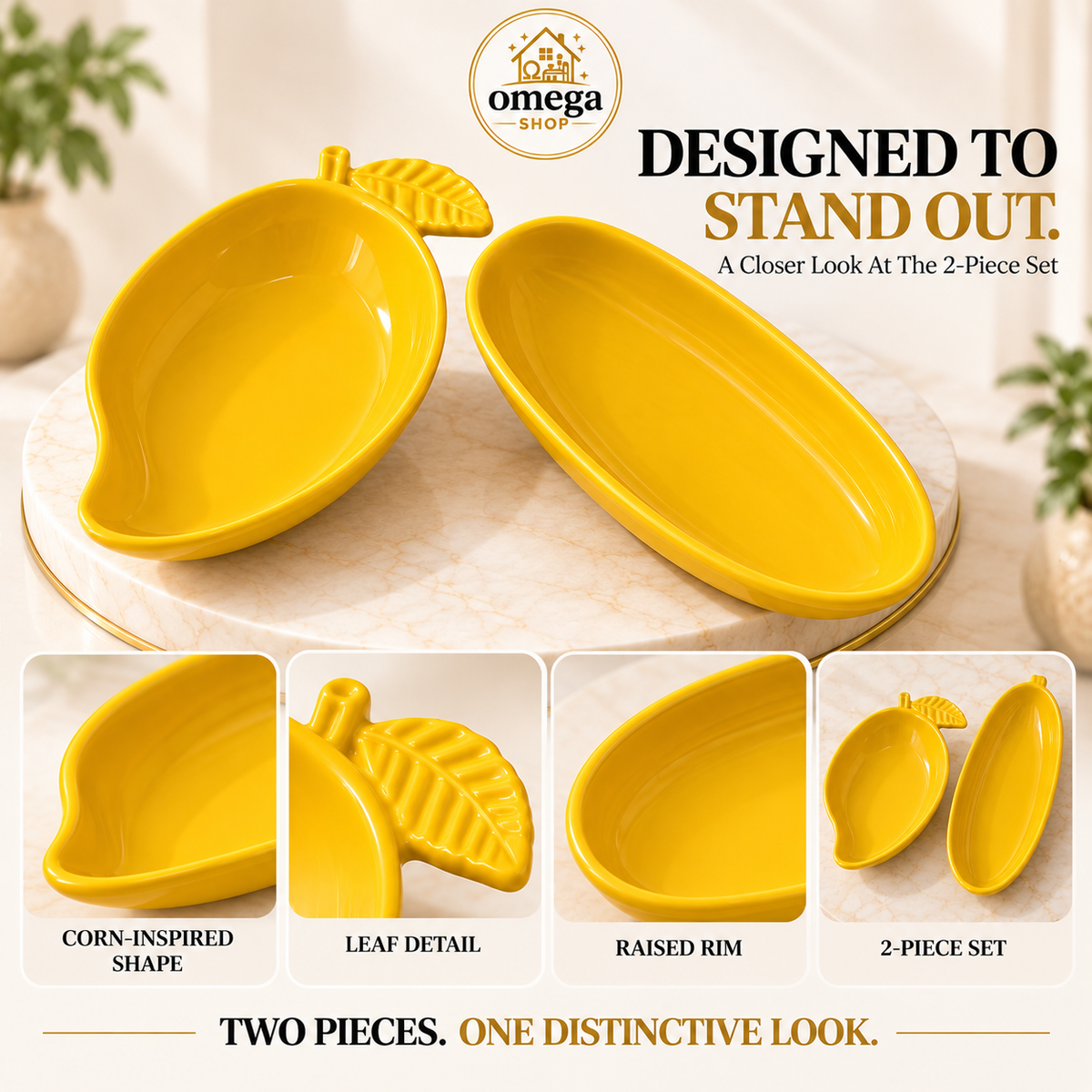 Omega Mango Serving Bowl & Corn Platter Set – Premium Melamine Serving Dish Bundle (2-Piece)