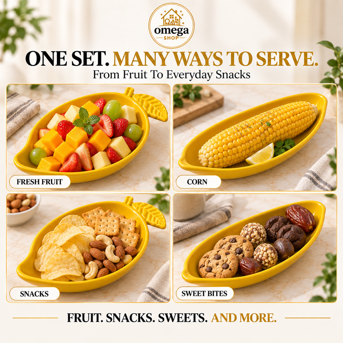 Omega Mango Serving Bowl & Corn Platter Set – Premium Melamine Serving Dish Bundle (2-Piece)