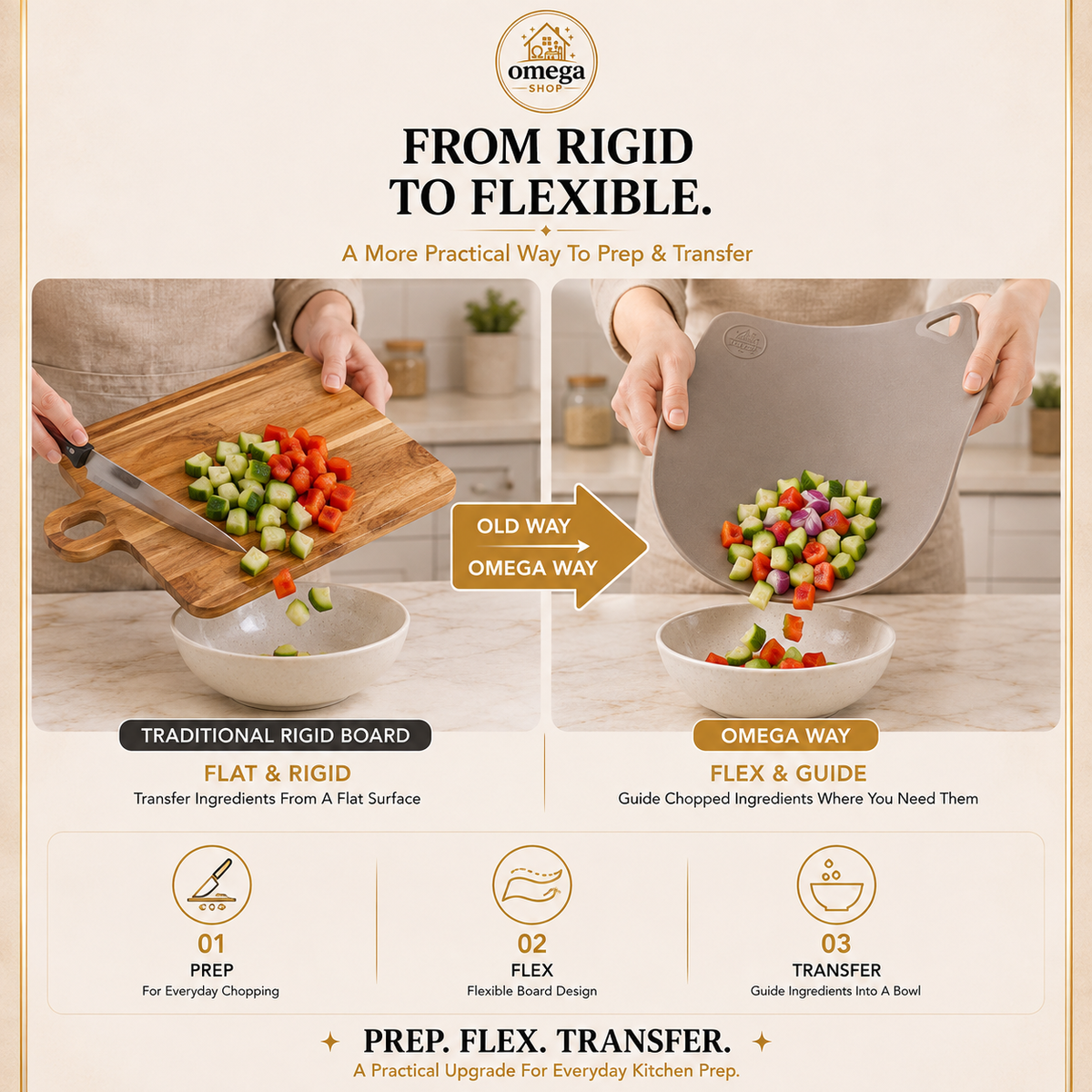 Omega Premium Flexible Silicone Cutting Board