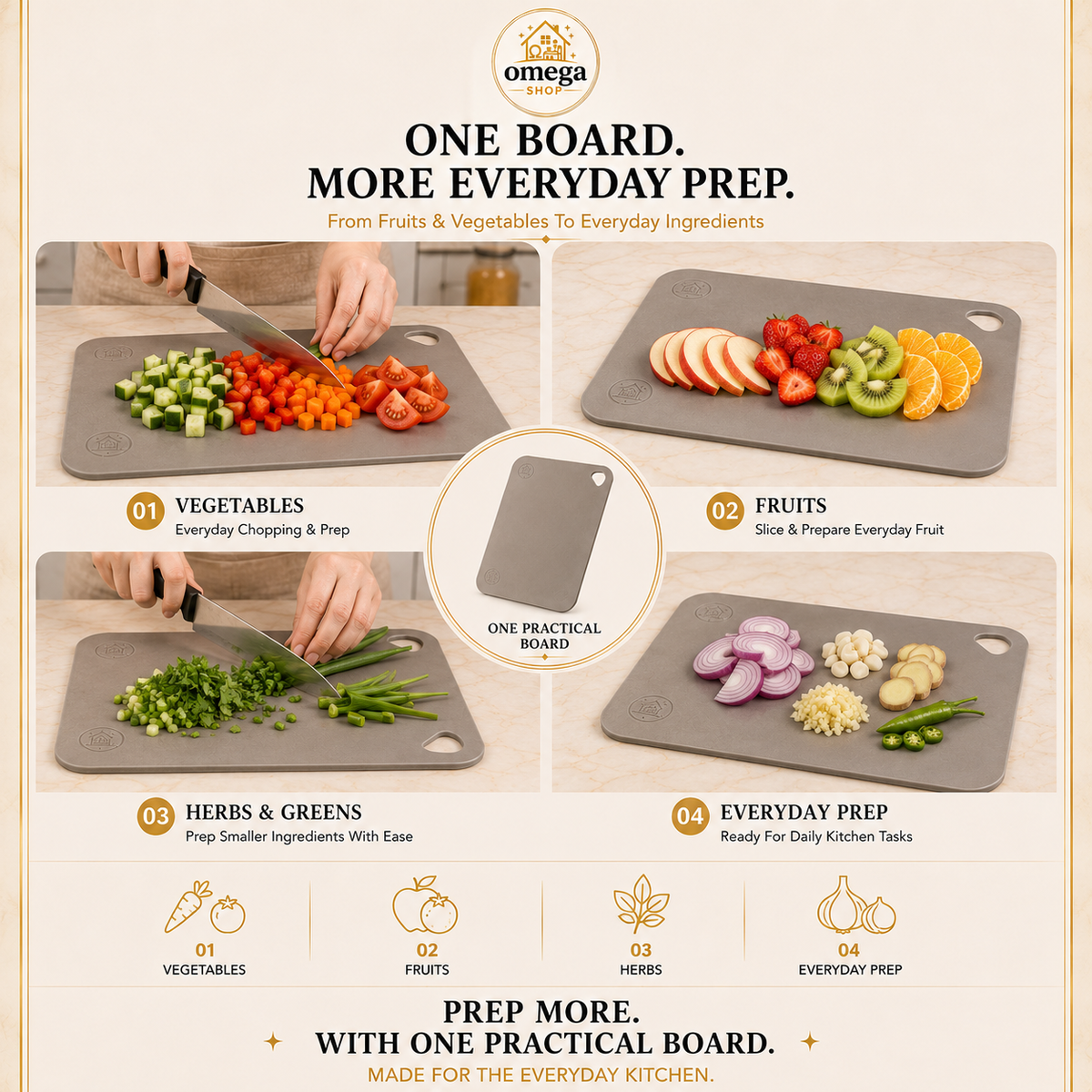 Omega Premium Flexible Silicone Cutting Board