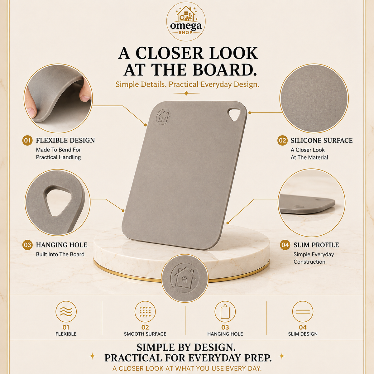 Omega Premium Flexible Silicone Cutting Board