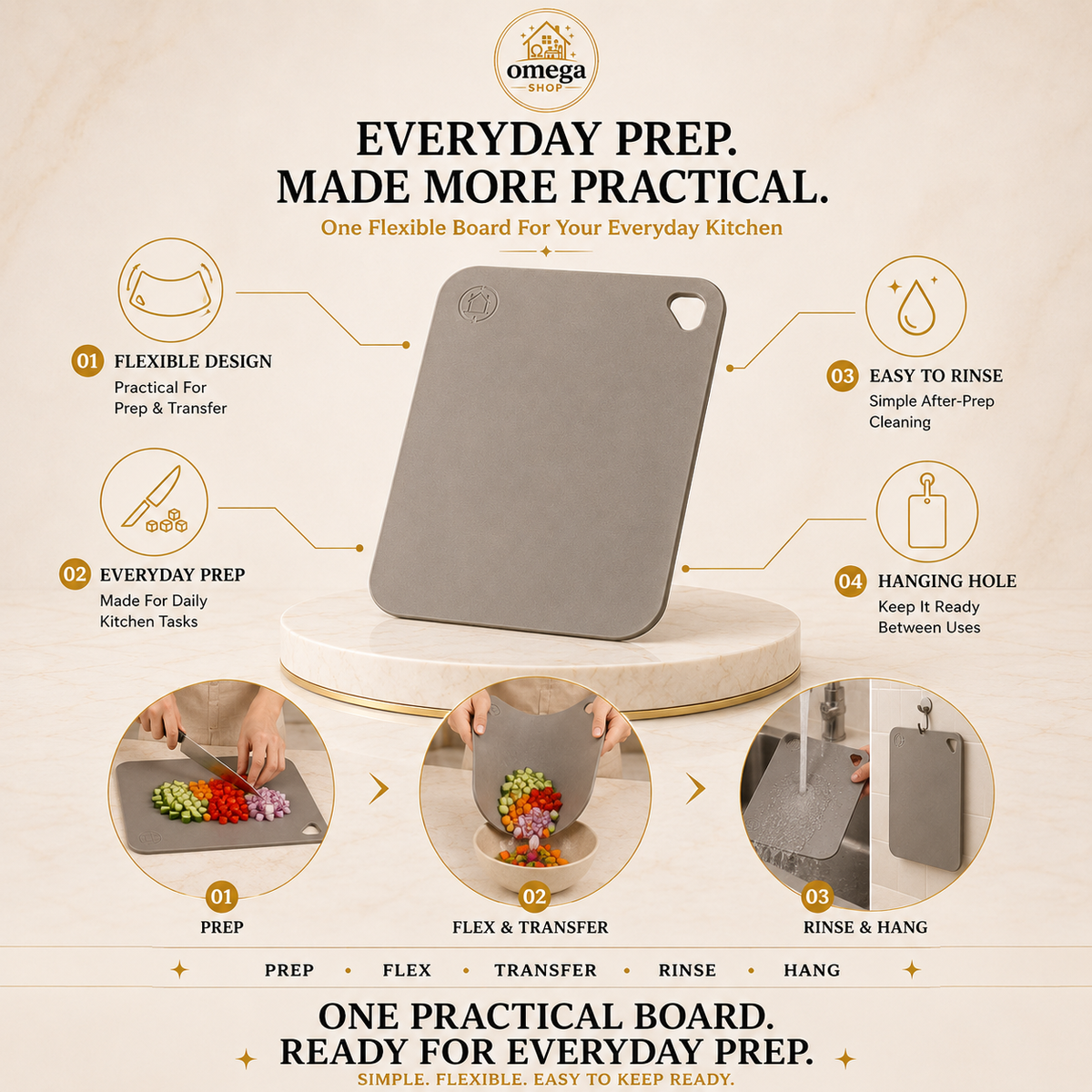 Omega Premium Flexible Silicone Cutting Board