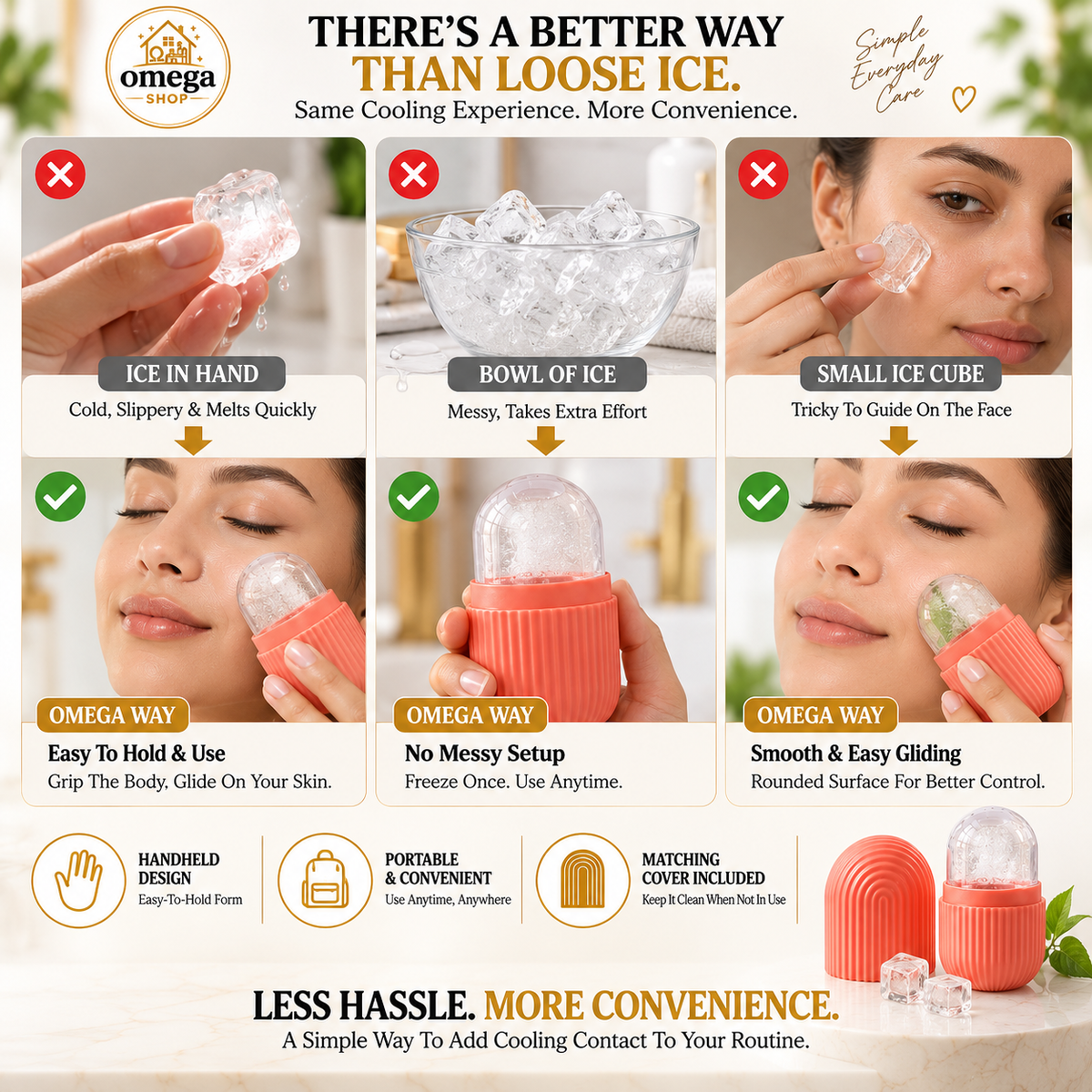 Omega Ice Roller for Face – Reusable Silicone Facial Ice Mold for Skin Cooling, Puffiness & Glow