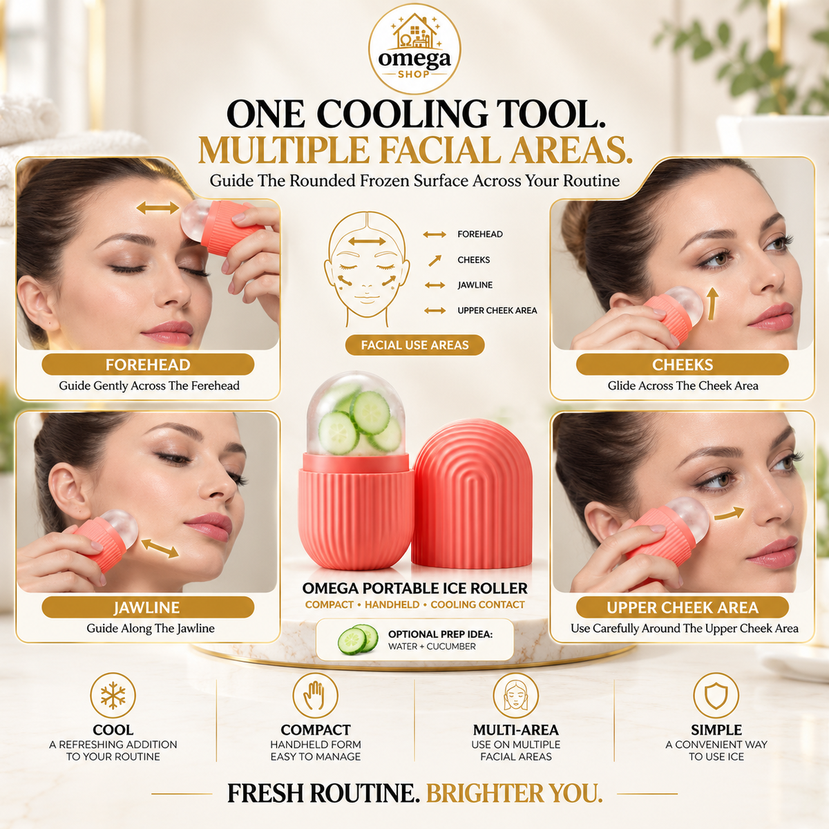 Omega Ice Roller for Face – Reusable Silicone Facial Ice Mold for Skin Cooling, Puffiness & Glow