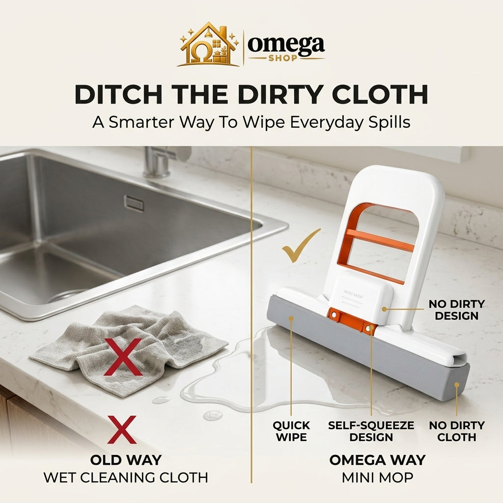 Omega Mini Foldable Self-Squeeze Sponge Mop for Kitchen & Bathroom
