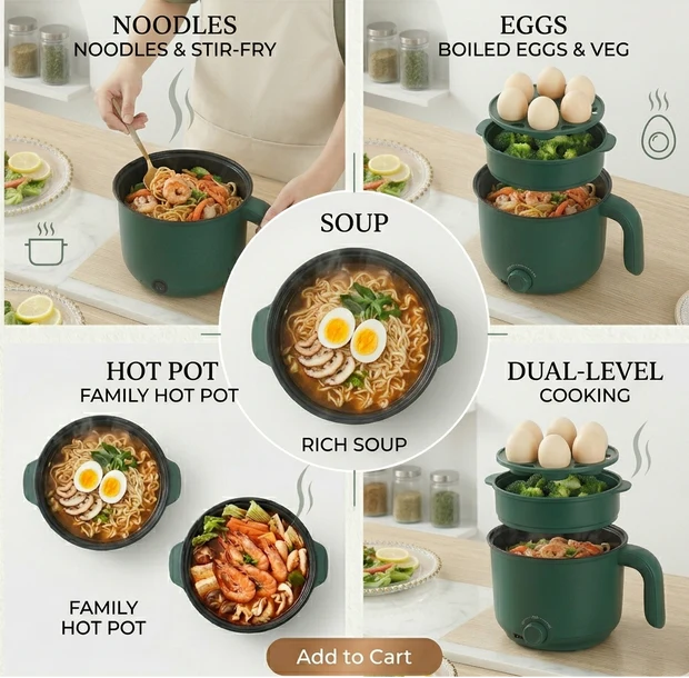 (Free Delivery) Portable Multifunctional Non-Stick Electric Pot