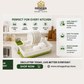 Omega Shop dishwasher rack promotional graphic showing a white and green dish drying tray with plates and cups inside, plus marketing text and kitchen scene imagery.