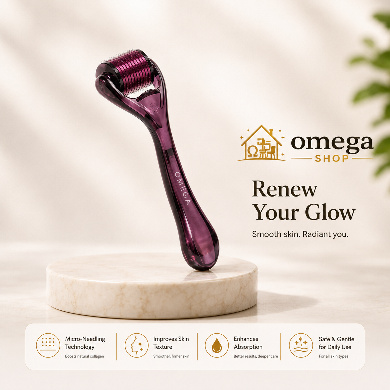 Omega 540 Titanium Derma Roller – Micro Needling Roller for Face, Beard, Hair & Skin Care