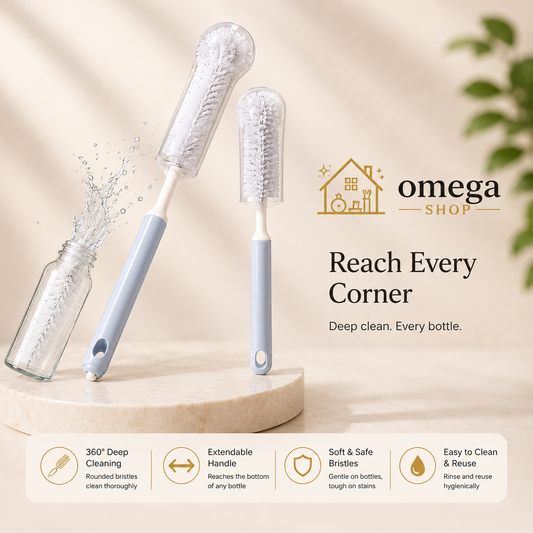Omega Extendable Bottle Cleaning Brush – Long Handle Brush for Water Bottles, Baby Bottles & Thermos