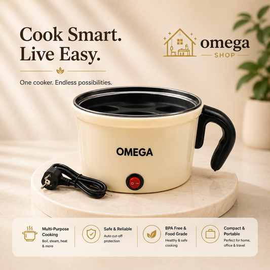 Omega Multi-Function Electric Cooking Pot with Handle – Portable Mini Hot Pot & Food Cooker