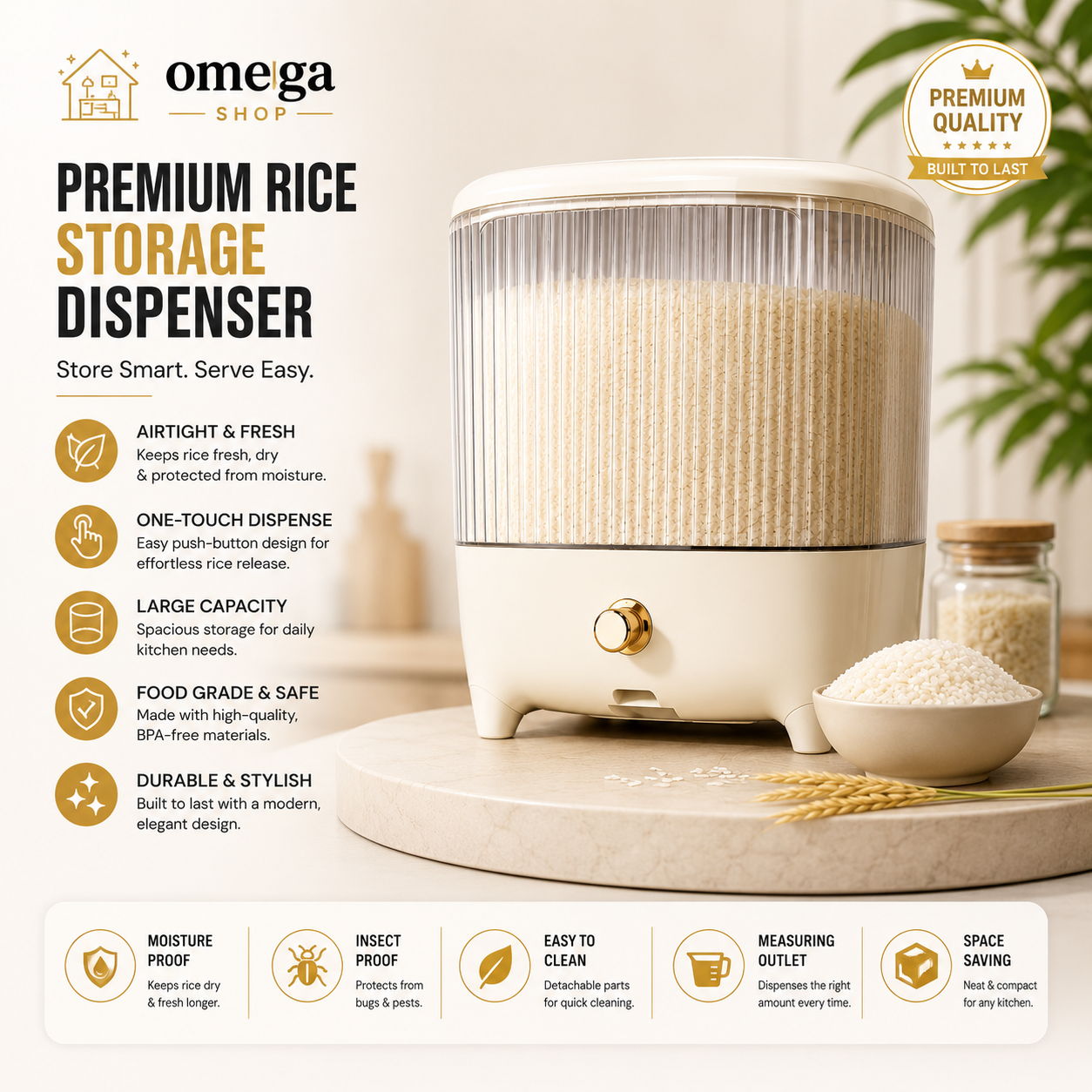 Omega Premium Rice Storage Dispenser Container