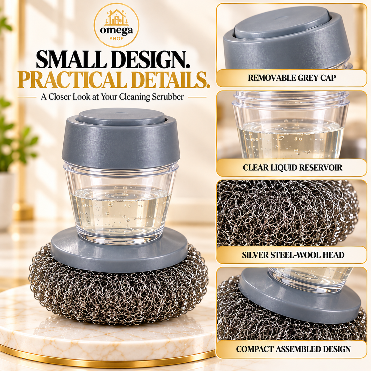 Refillable Soap-Dispensing Steel Wool Scrubber