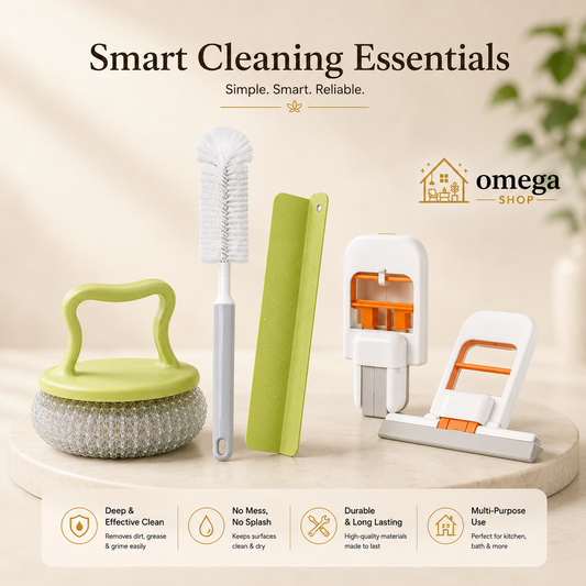 Omega Shop 4-in-1 Smart Cleaning Essentials Bundle | Kitchen Cleaning & Organising Set