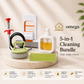 Omega 5-in-1 Kitchen Cleaning Bundle – Mini Foldable Mop, Soap Dispenser, Dish Scrubber, Sink Splash Guard & Drain Clog Remover