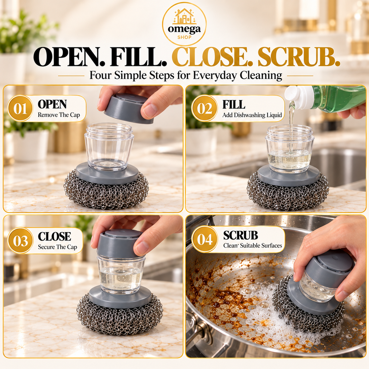Refillable Soap-Dispensing Steel Wool Scrubber