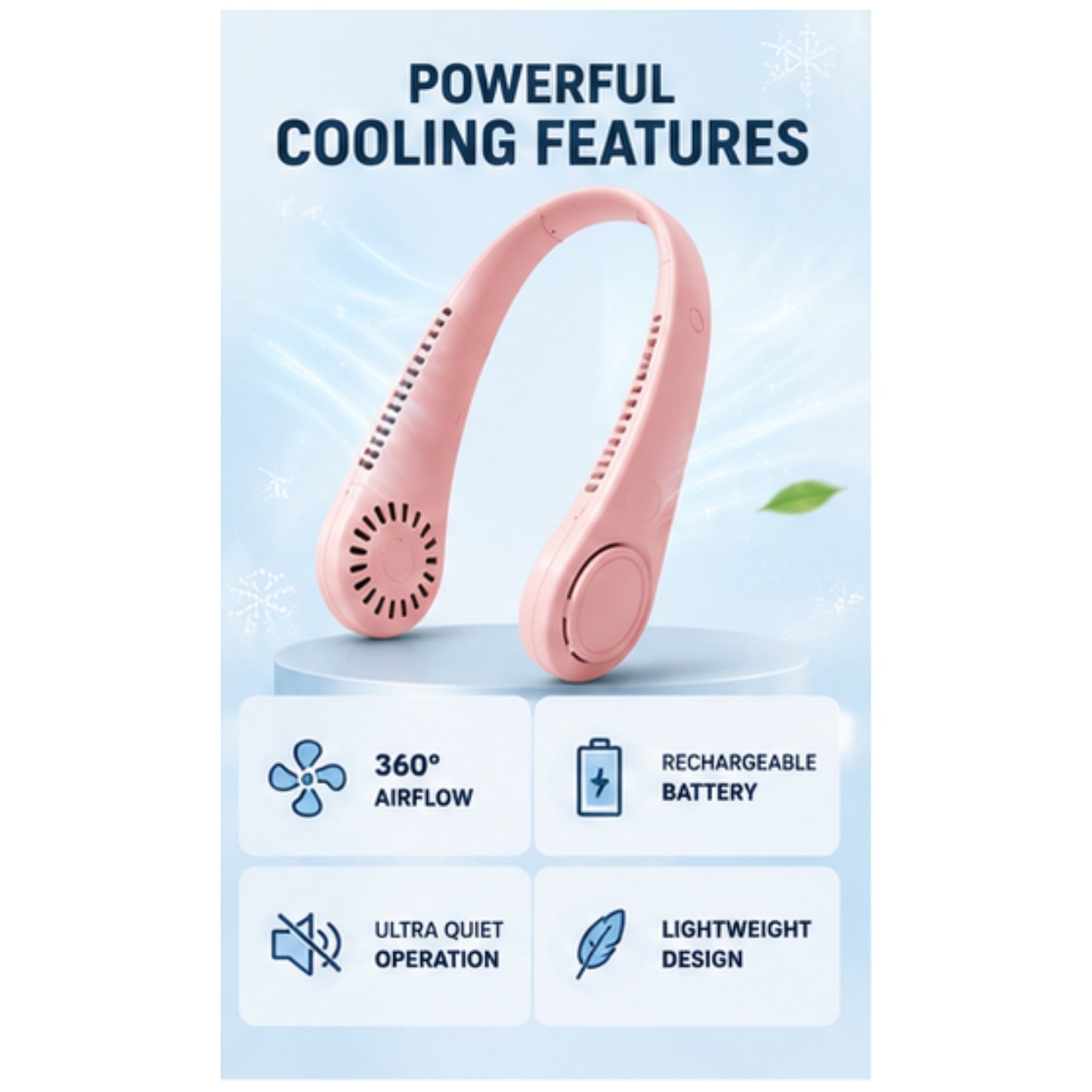 Portable Rechargeable Neck Fan  Hands-Free USB Cooling Fan  3 Speed Personal Wearable Fan
