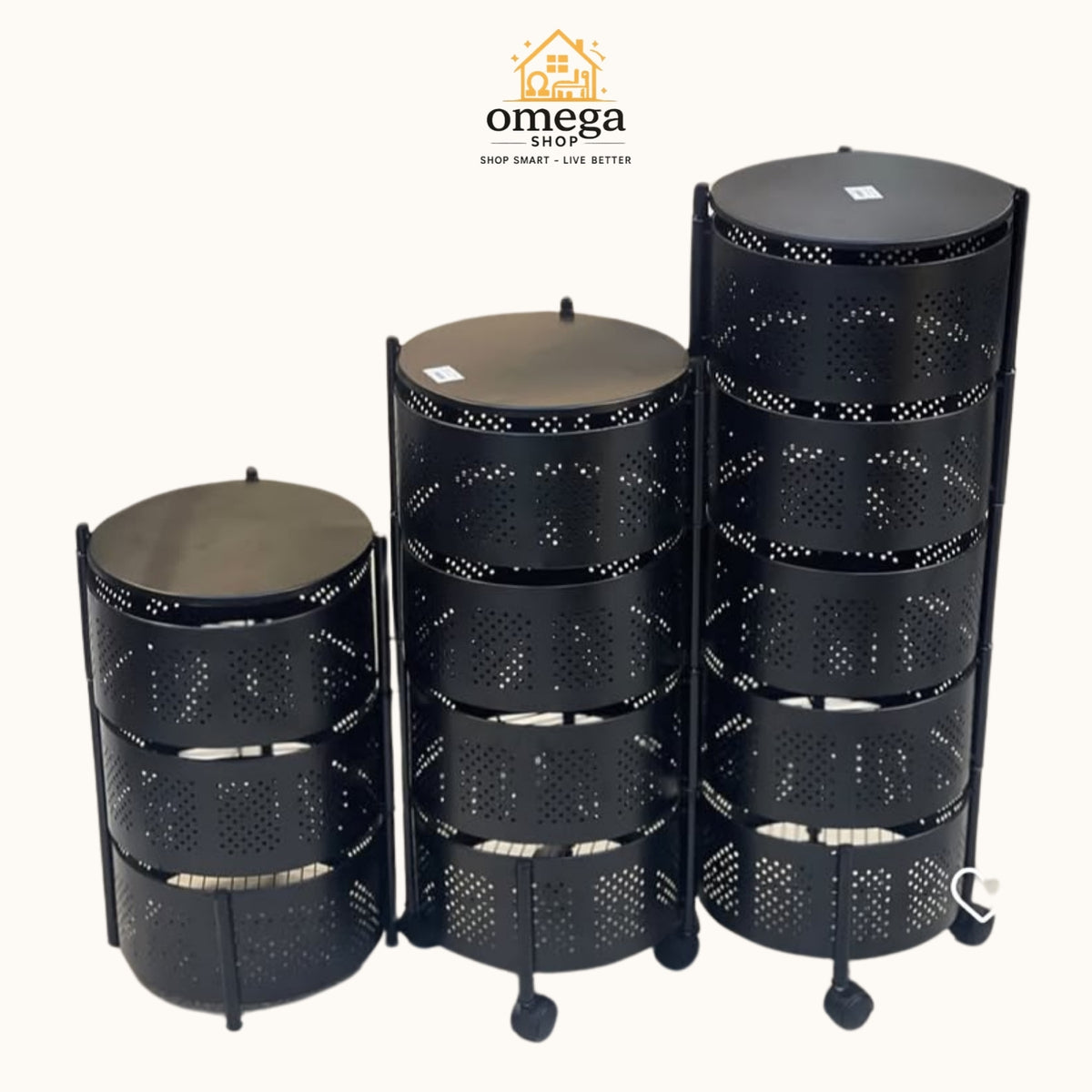 Premium Round Rotating Metal Storage Rack with  | 3 Tier, 4 Tier & 5 Tier Kitchen Organizer