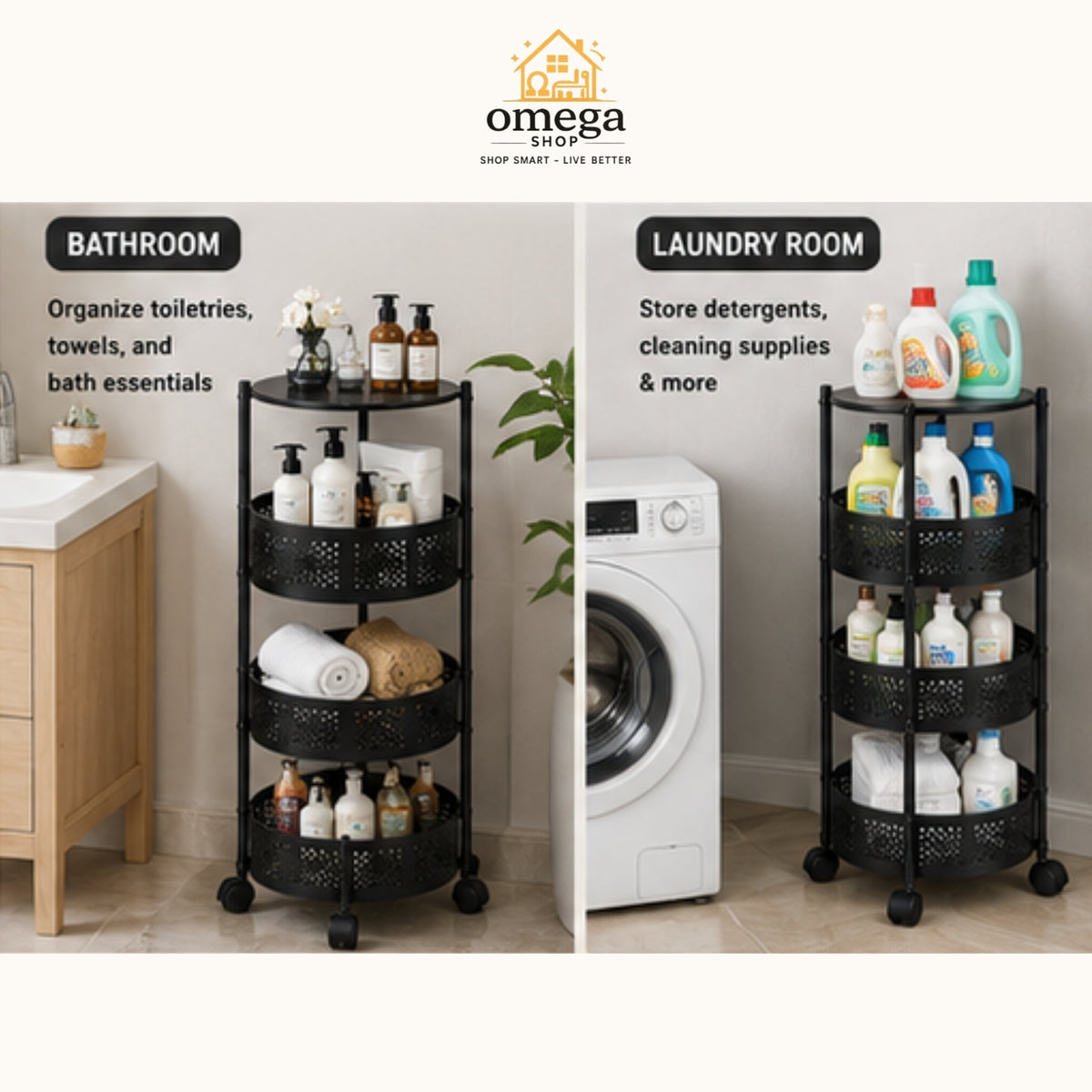 Premium Round Rotating Metal Storage Rack with  | 3 Tier, 4 Tier & 5 Tier Kitchen Organizer