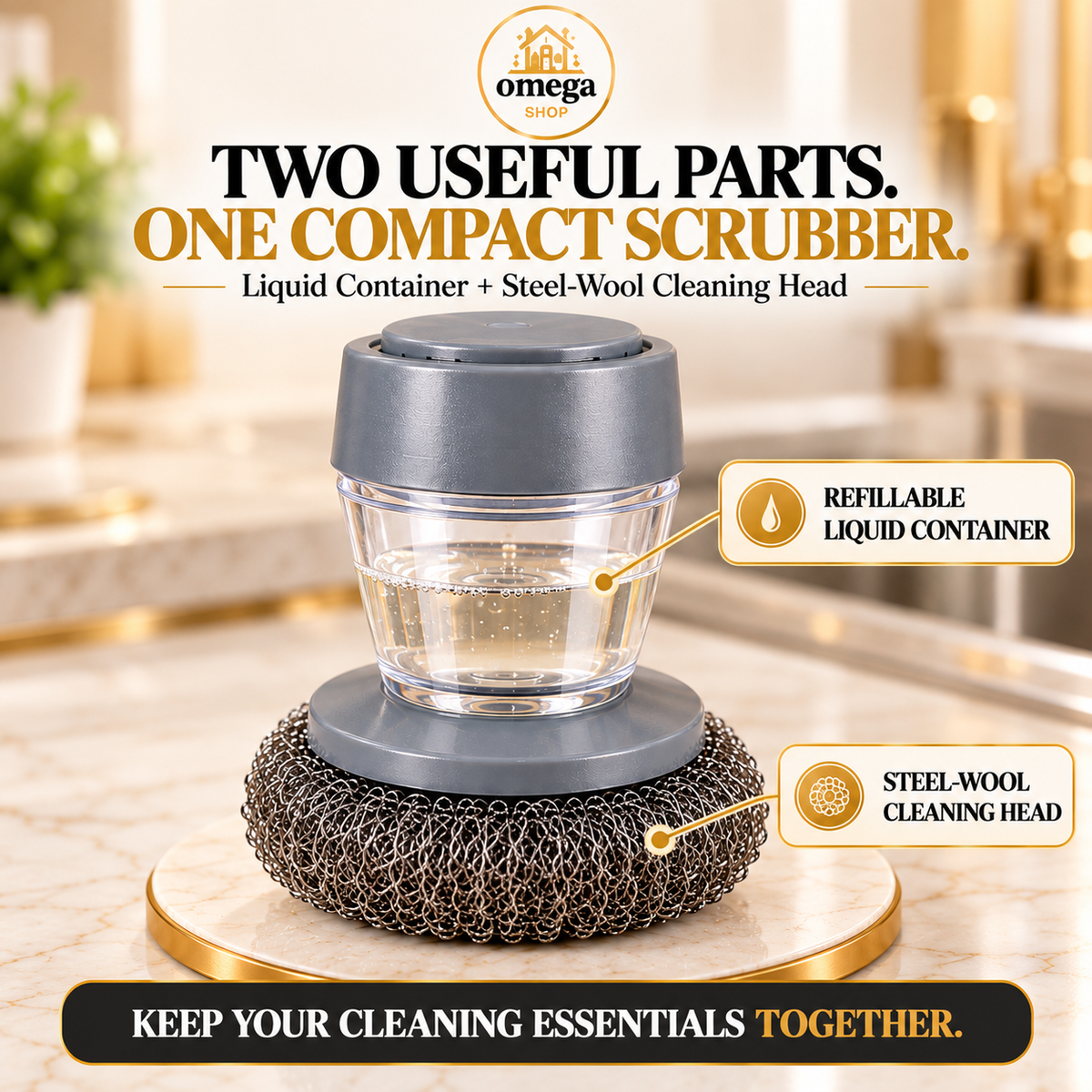 Refillable Soap-Dispensing Steel Wool Scrubber