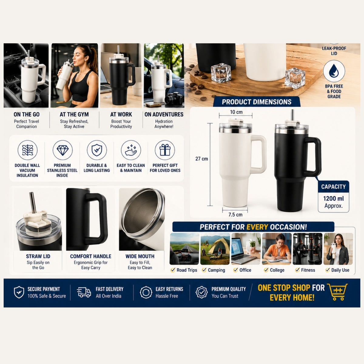 Stainless Steel Tumblers with Handle