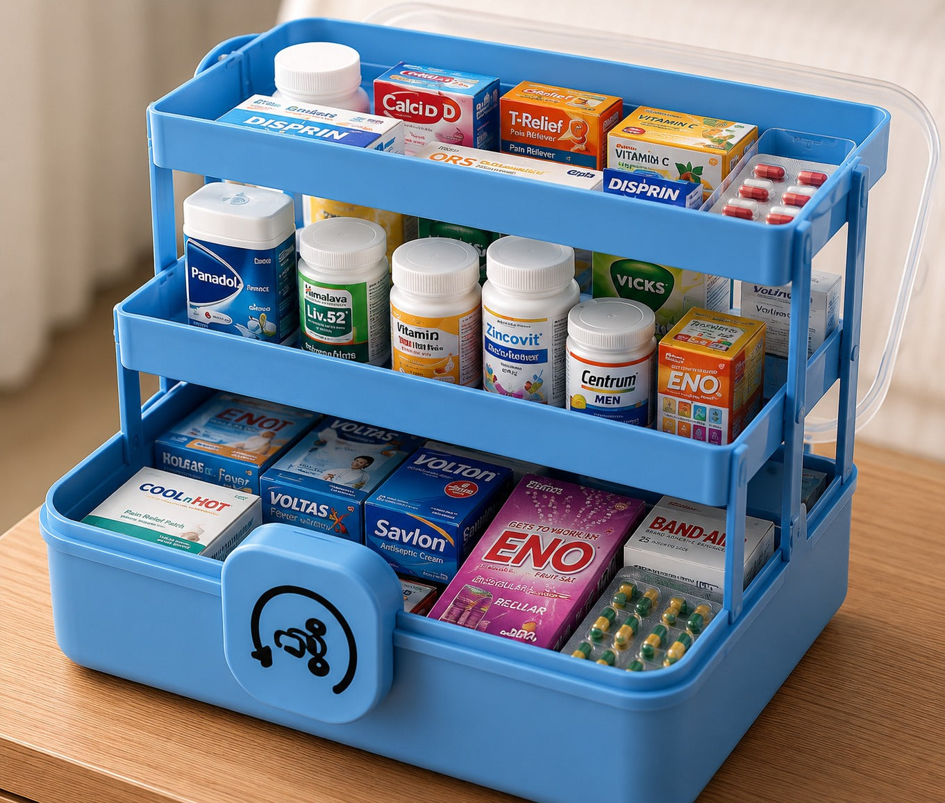 Blue 3-Tier Multipurpose Storage Box for Medication